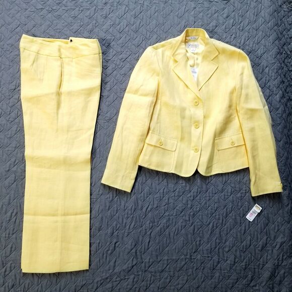 Talbots Linen Suit Blazer / Pants Yellow Women's Size 4 100% Linen New